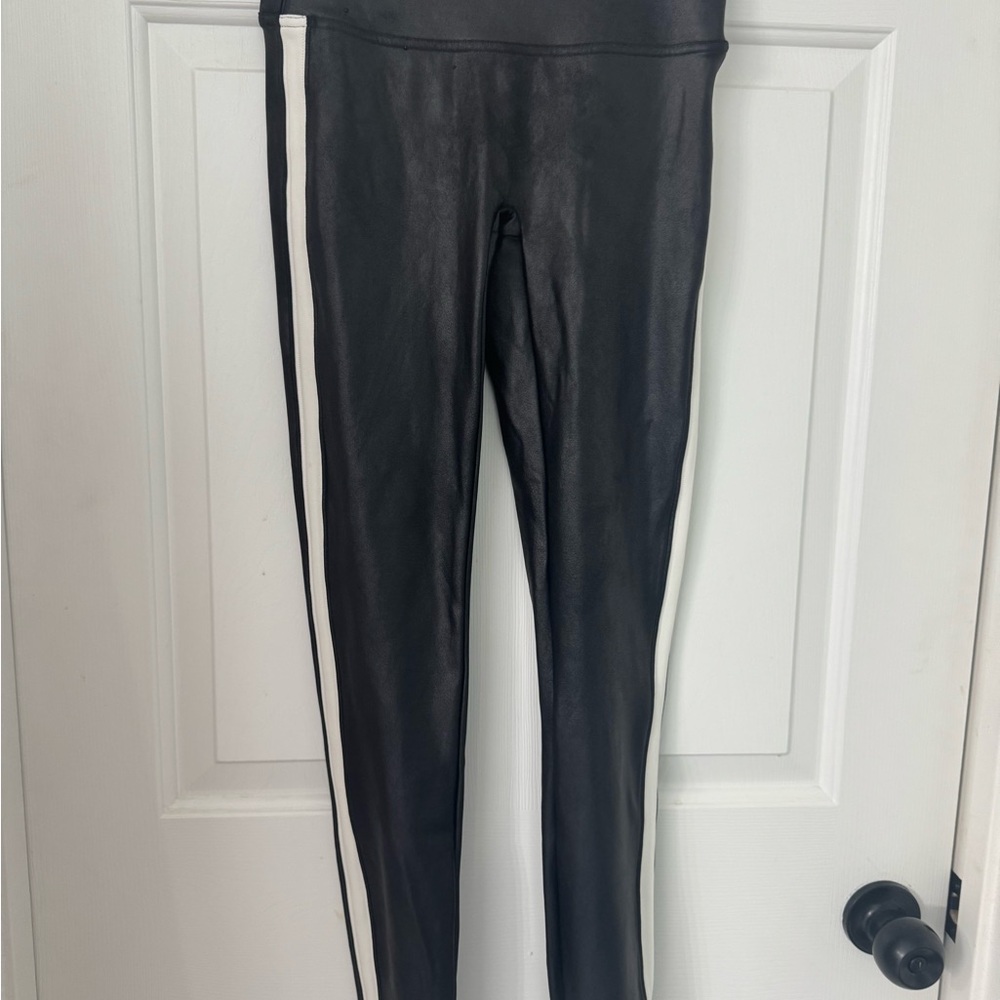 SPANX Black Leggings with White Stripe